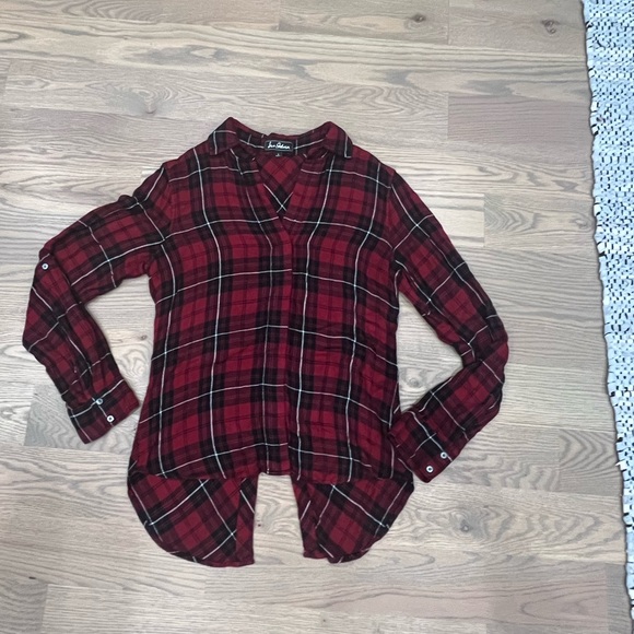 Sam Edelman Plaid Zipper Split Back Top Size S black and red with white stripes - Picture 12 of 15